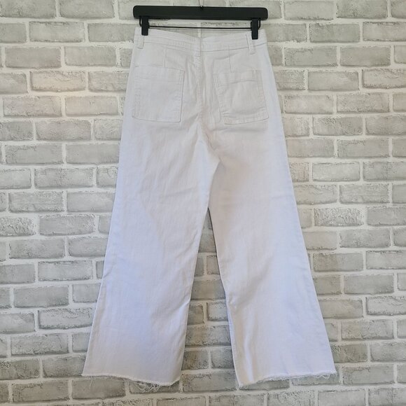 Anthropologie Sadie & Sage White Wide Leg Pants High Rise Raw Hem Cotton Blend M - Picture 2 of 7
